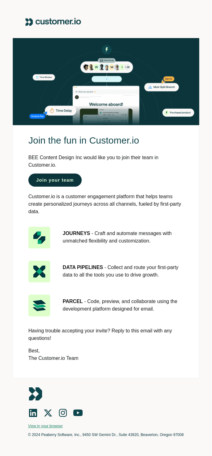 BEE Content Design Inc has invited you to Customer.io