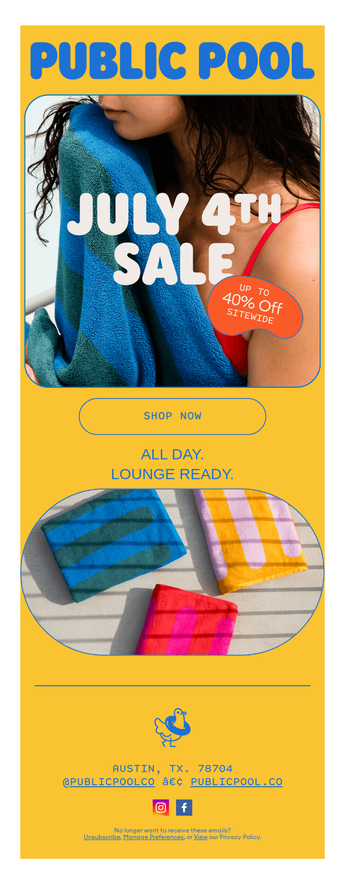 July 4th SALE: up to 40% off towels & apparel sitewide