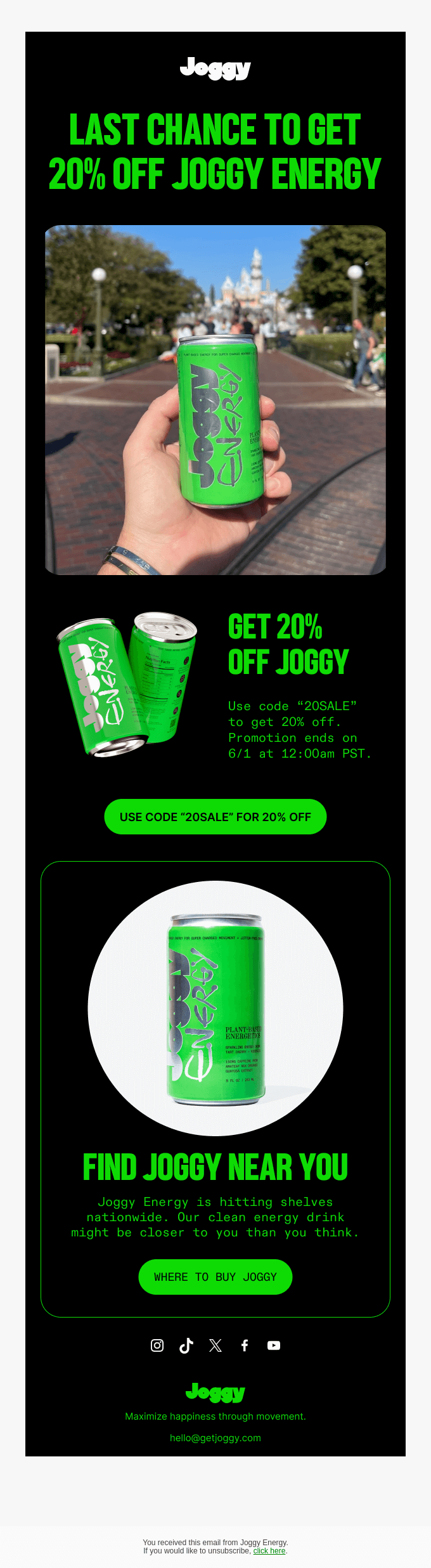 LAST CHANCE: 20% Off Joggy Energy