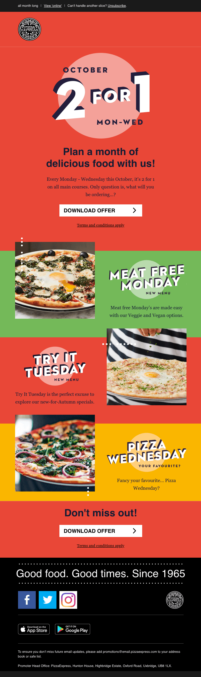 2 for 1 on all main courses