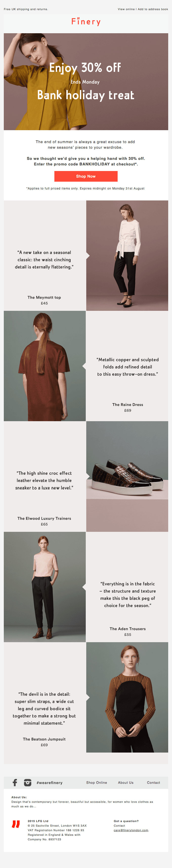 30% off – a bank holiday treat