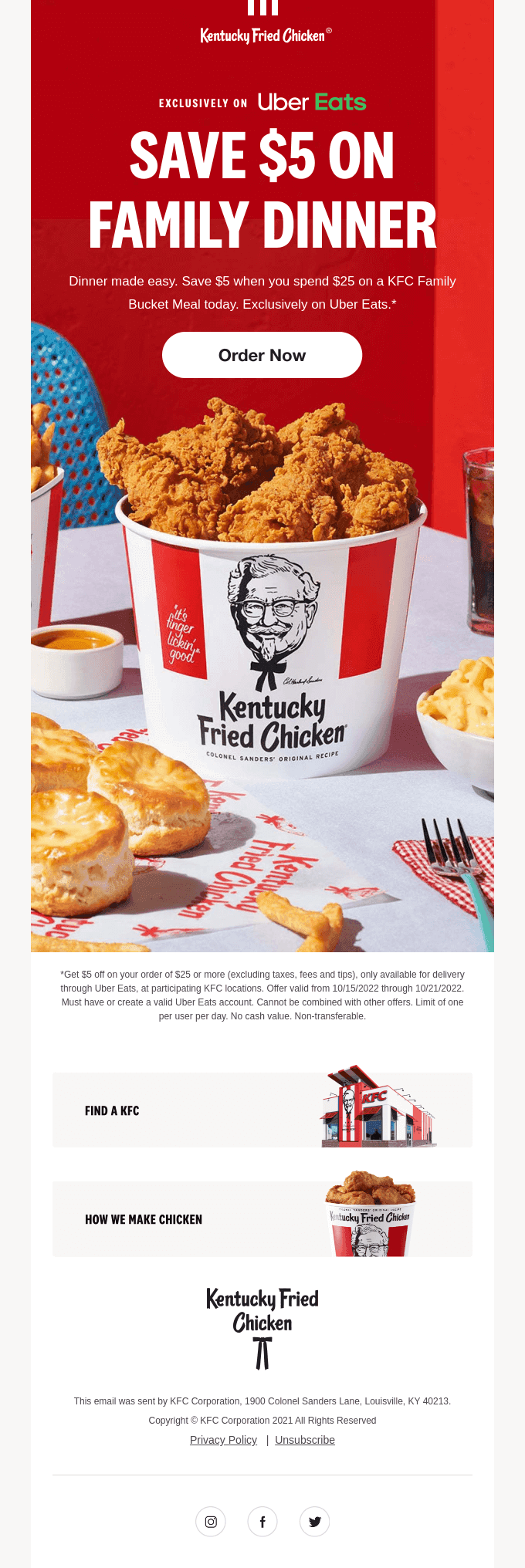 $5 off $25 Family Bucket Meals ➡️