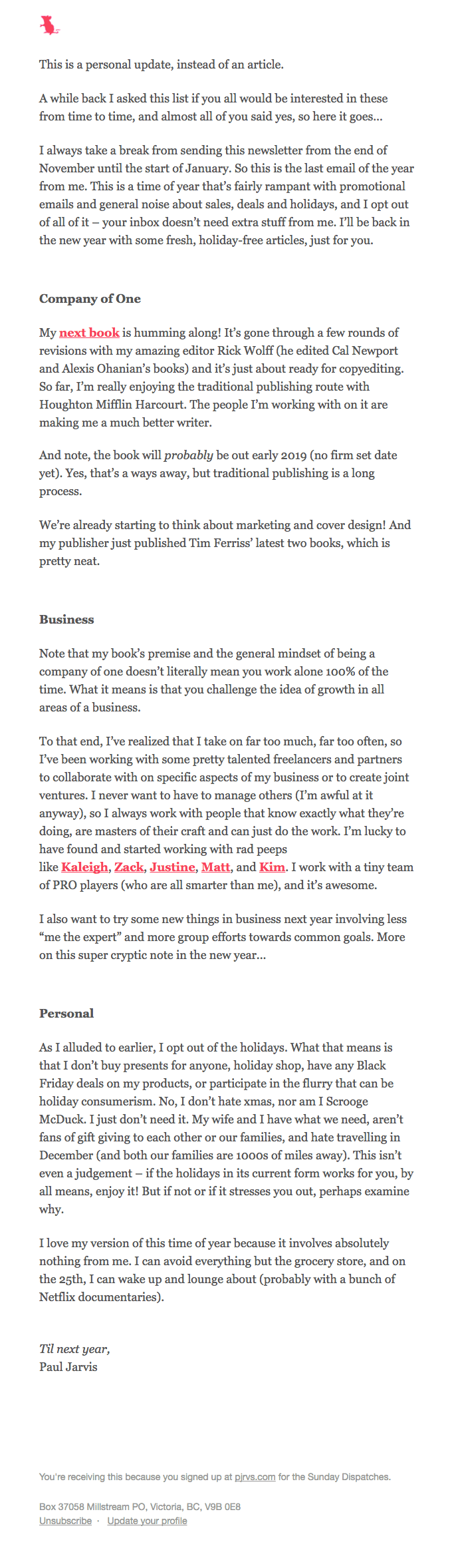 A personal update