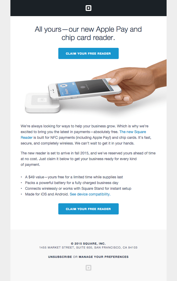 Accept Apple Pay and EMV with the new Square Reader – free.
