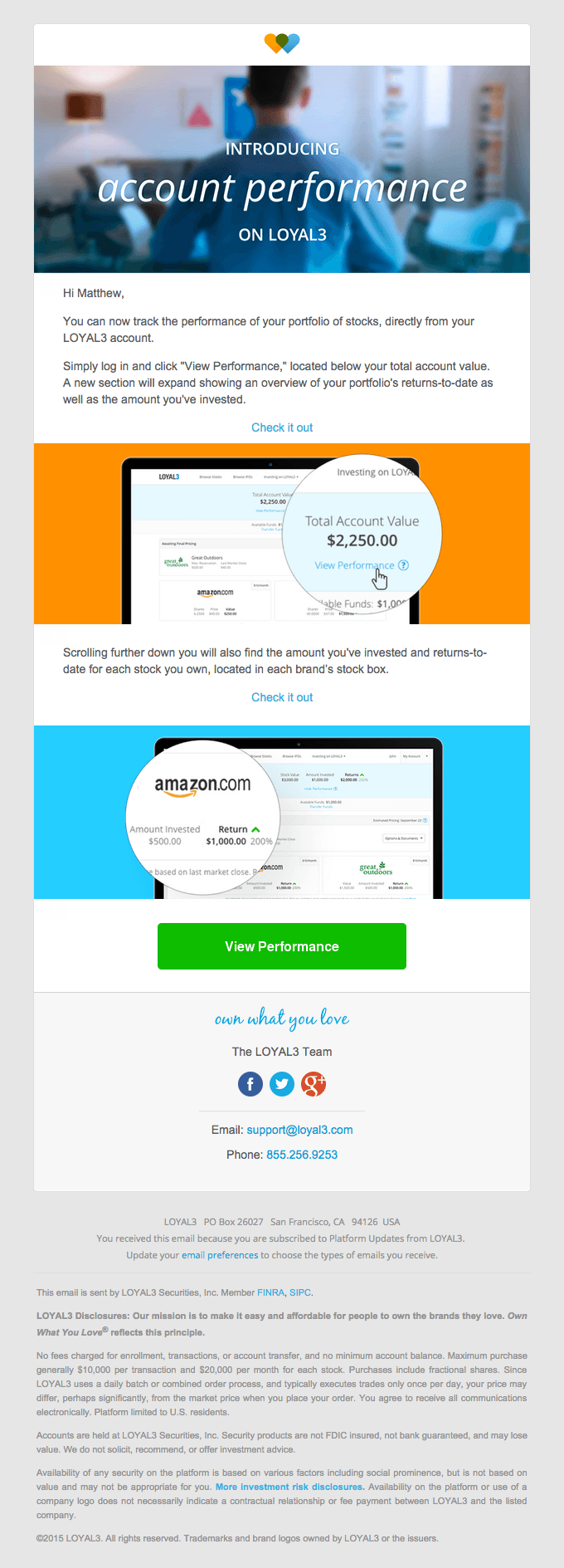 Your LOYAL3 Account Performance is here