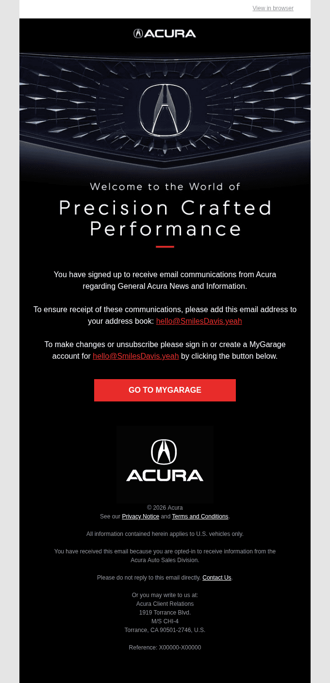 Acura Email Subscription