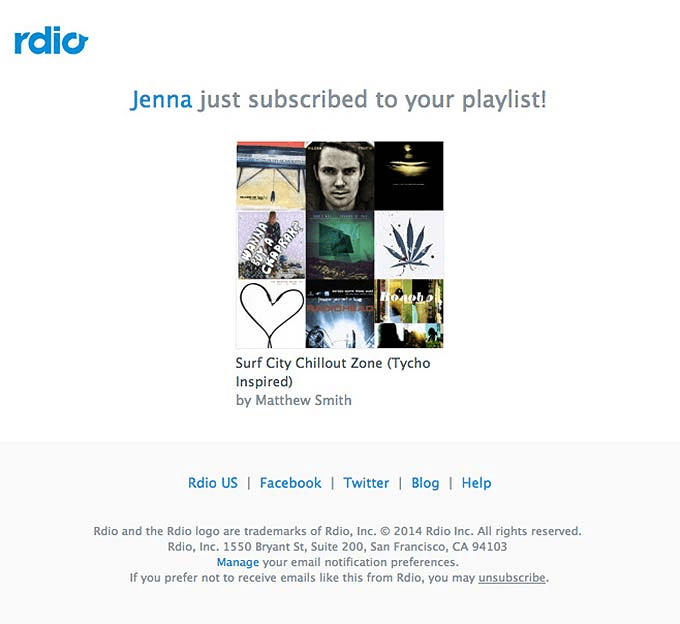 Alert Email Design from Rdio