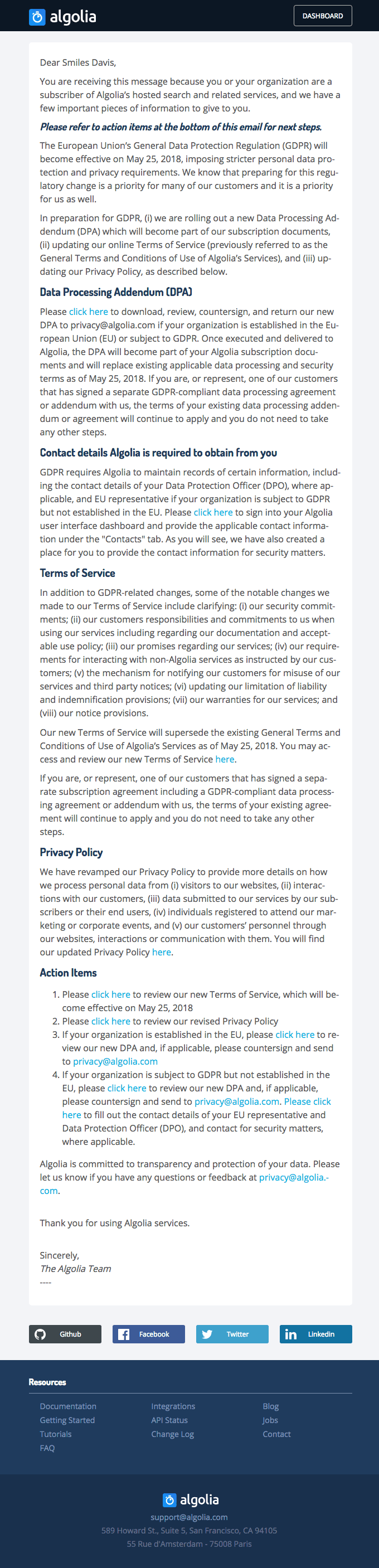 [Algolia] GDPR Notice