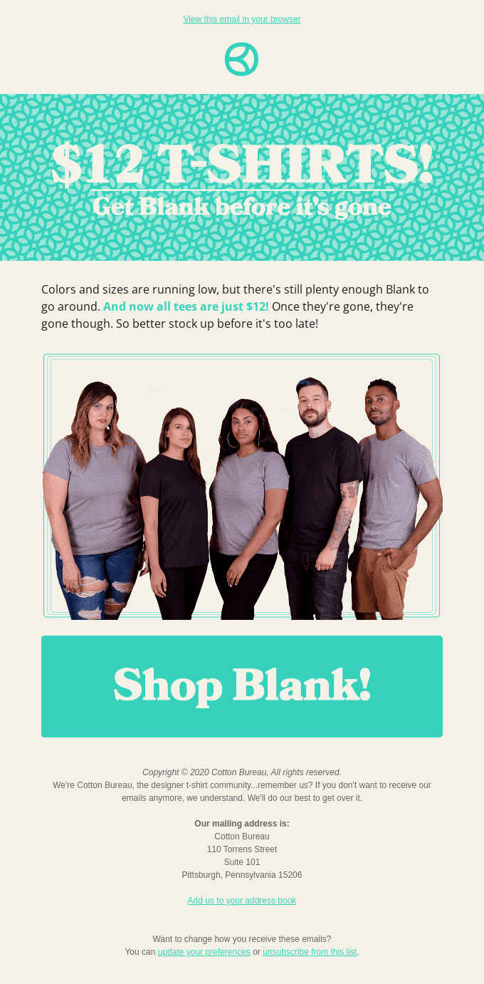 All Blank tees now $12!