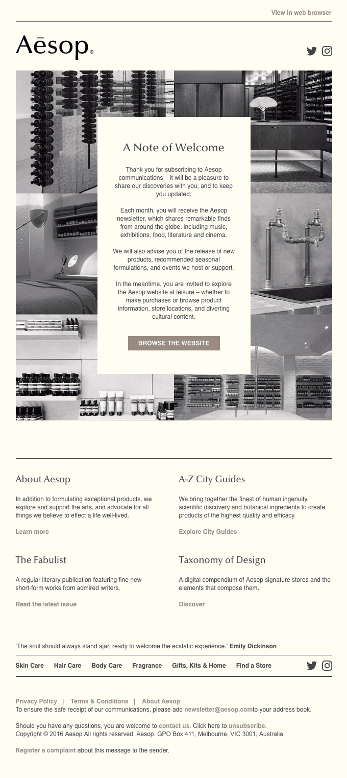 An Aesop welcome