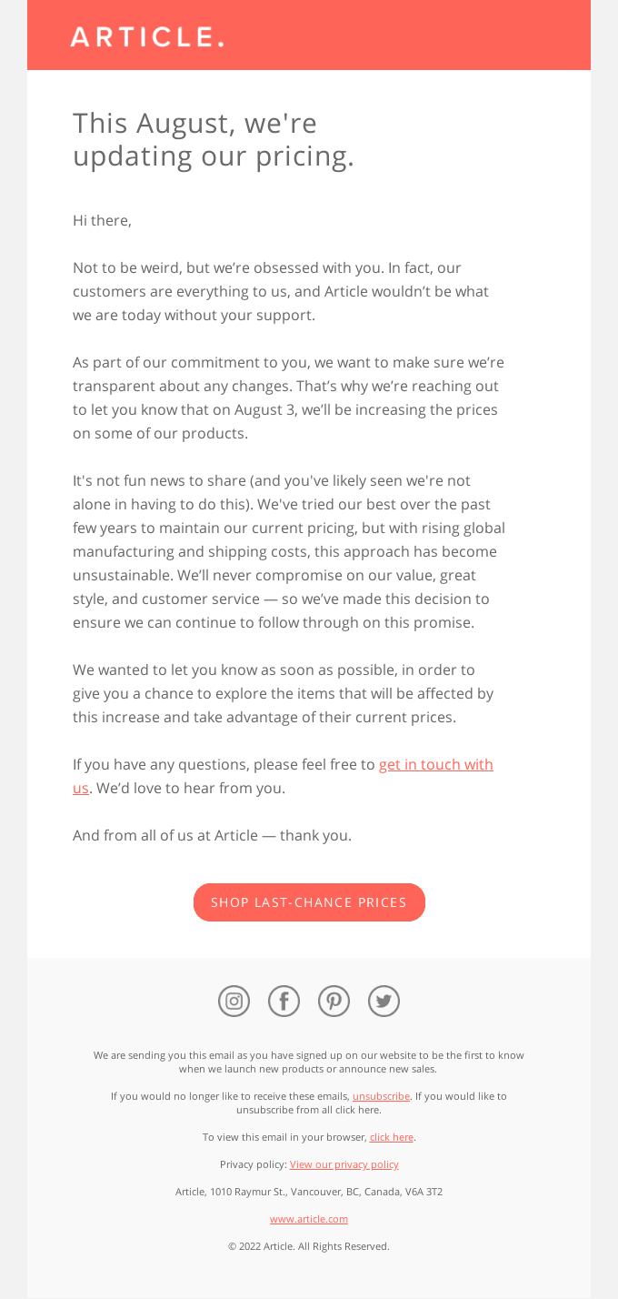 An update on our pricing