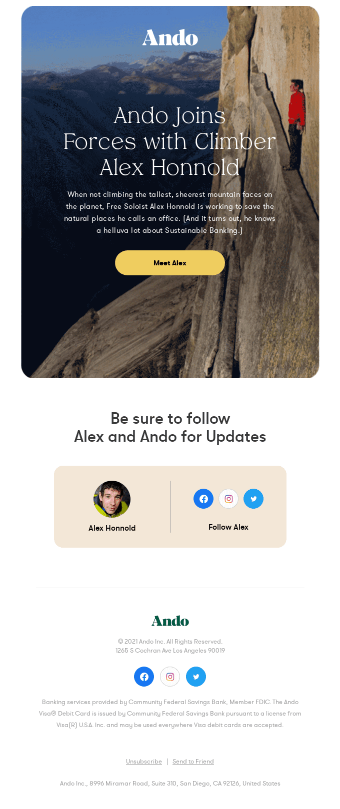 Ando Welcomes Alex Honnold