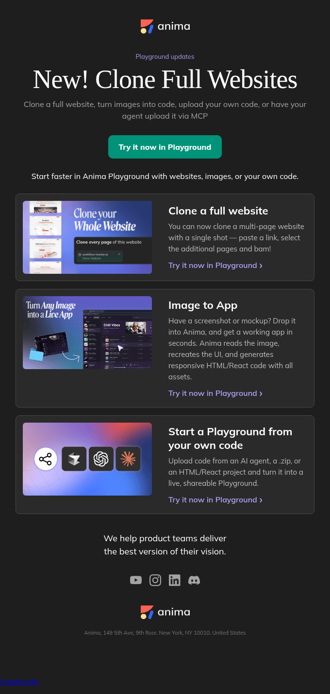 New! Clone full websites, Image to Code, and more