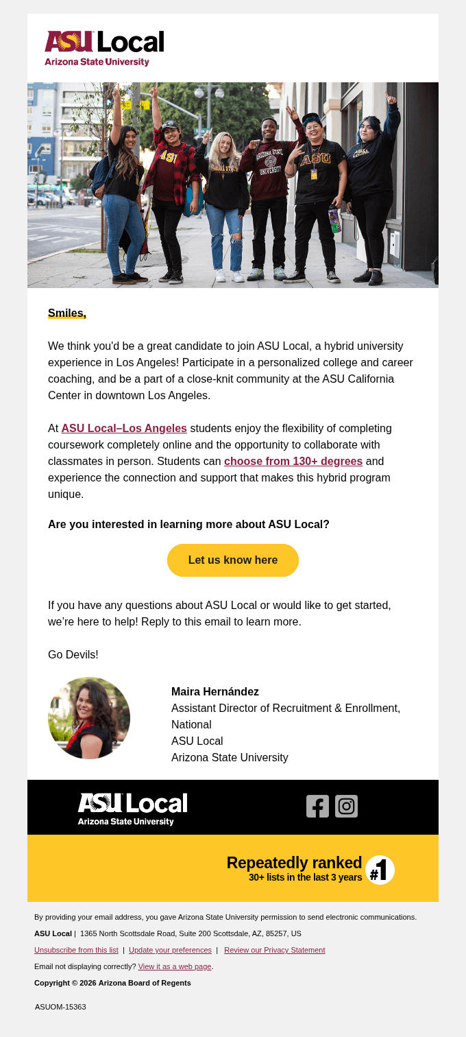 Join other ASU Sun Devils in Los Angeles