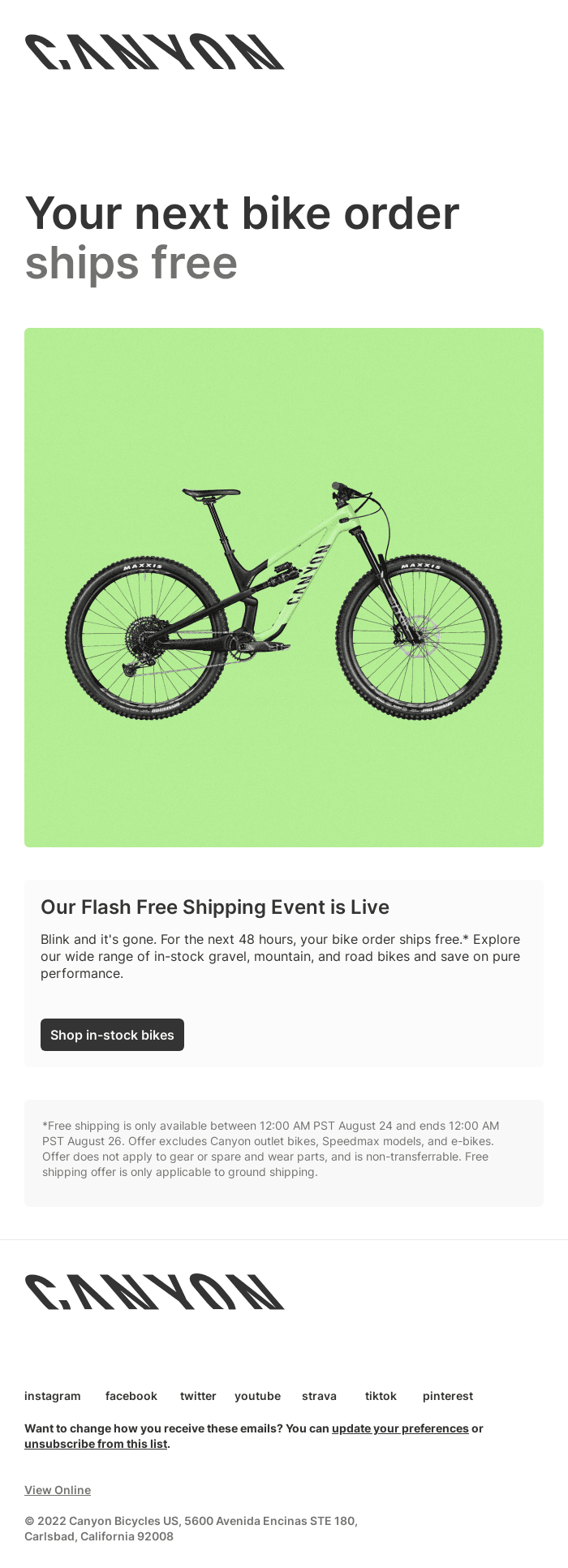 BIKES SHIP FREE FOR 48 HOURS