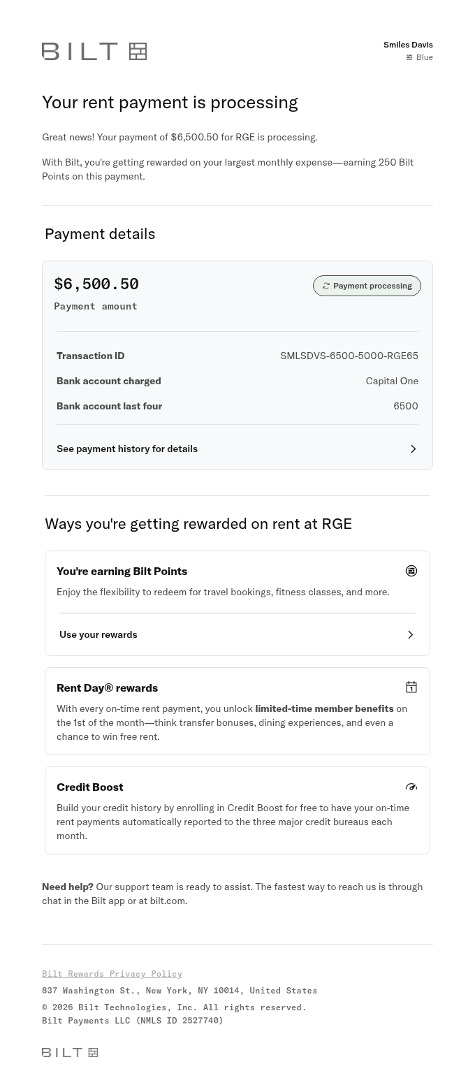Your rent payment is processing
