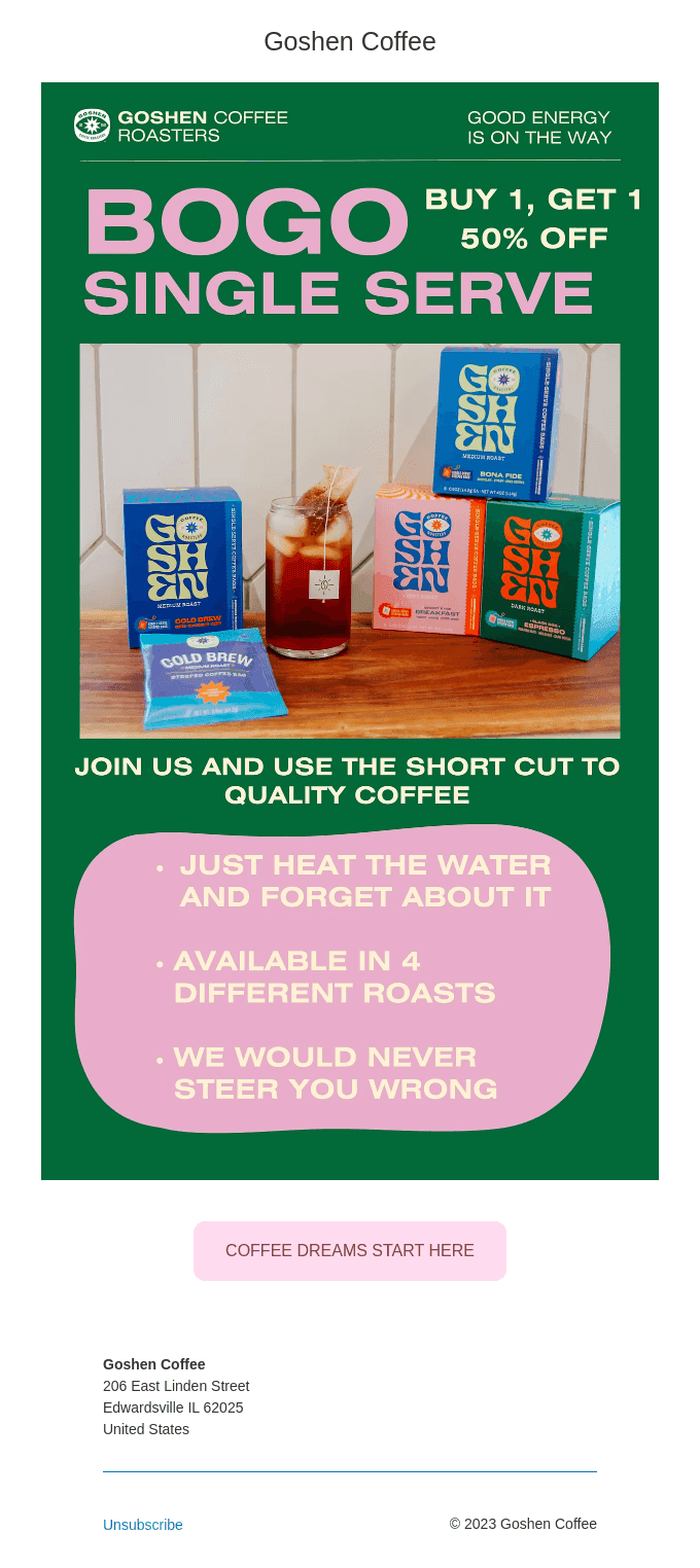 BOGO 50% SINGLE SERVE
