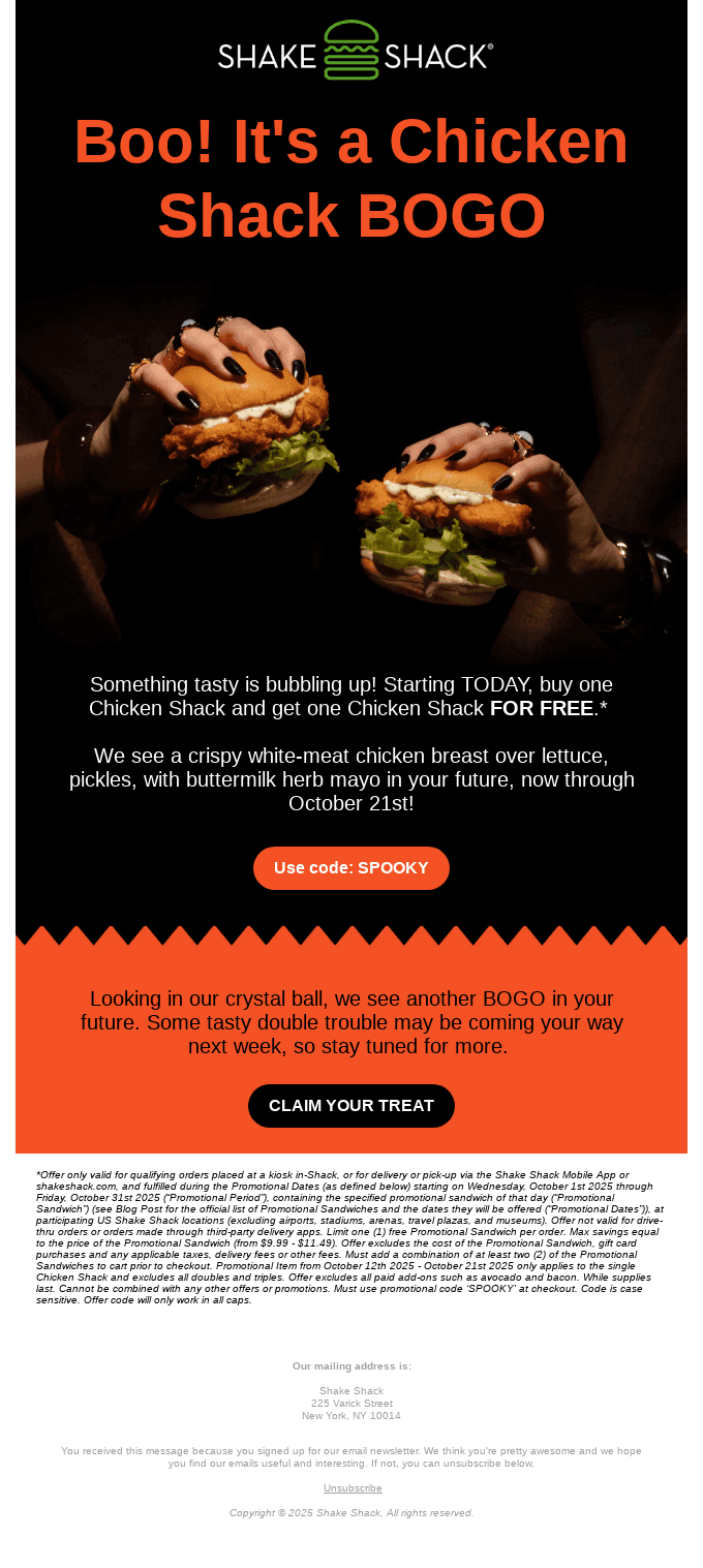 BOO! It’s a Chicken Shack BOGO!