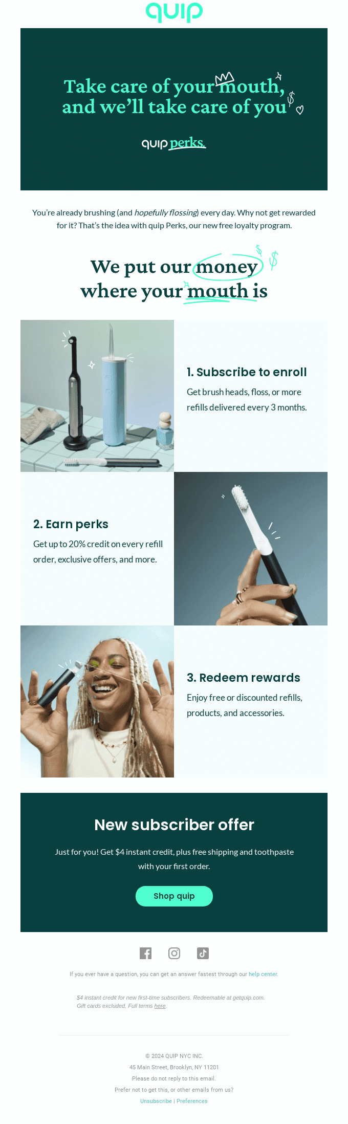 Brush. Floss. Earn quip Perks 🥳