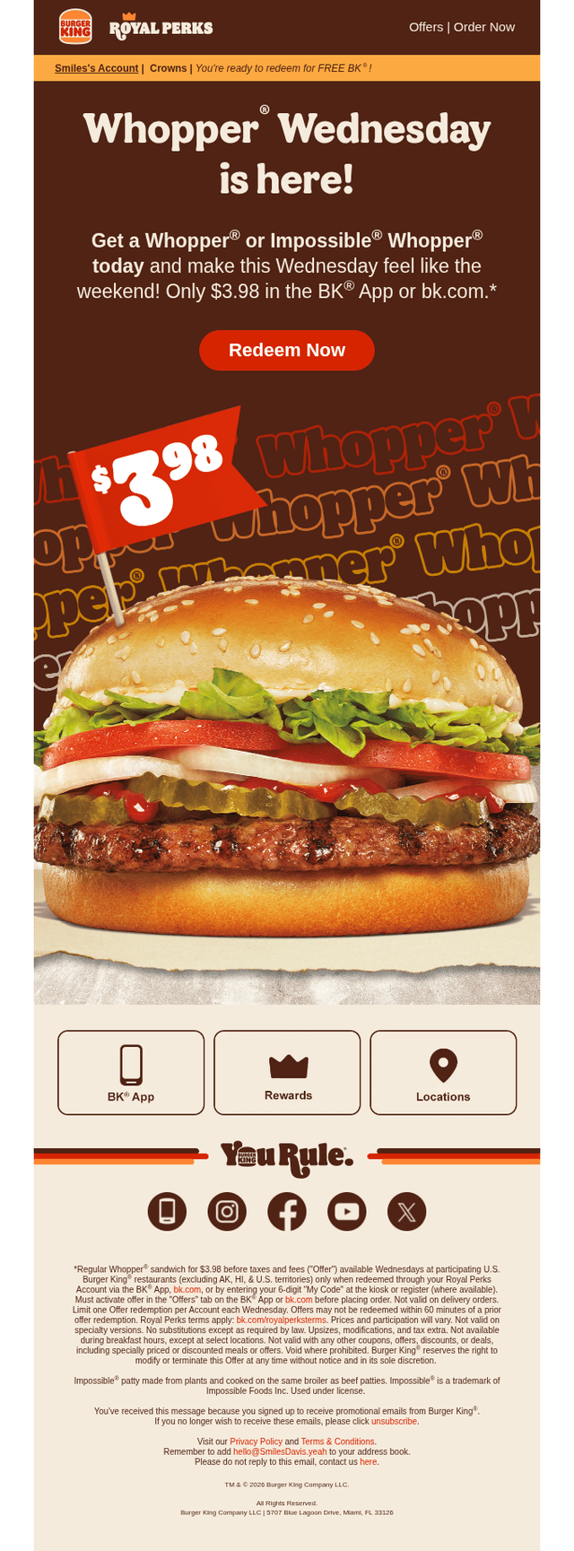 Hellooo Whopper Wednesday! 😋🍔 from Burger King - Desktop Email View ...