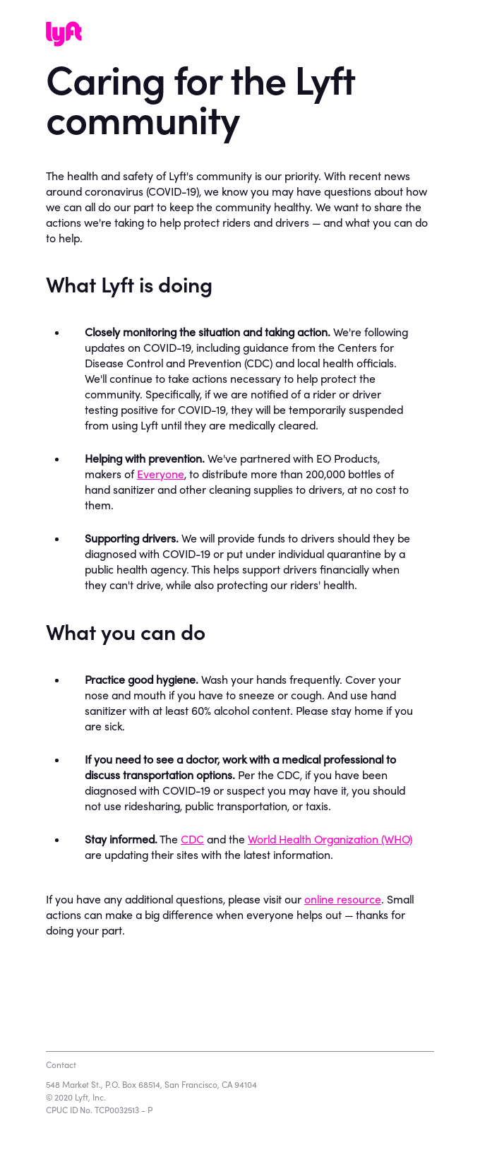 Caring for the Lyft community