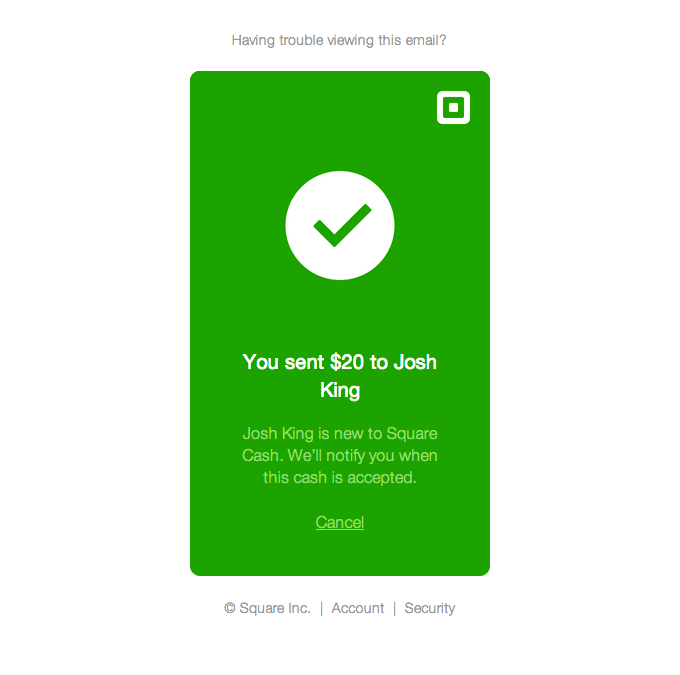 Cash Transaction Email Design from Square