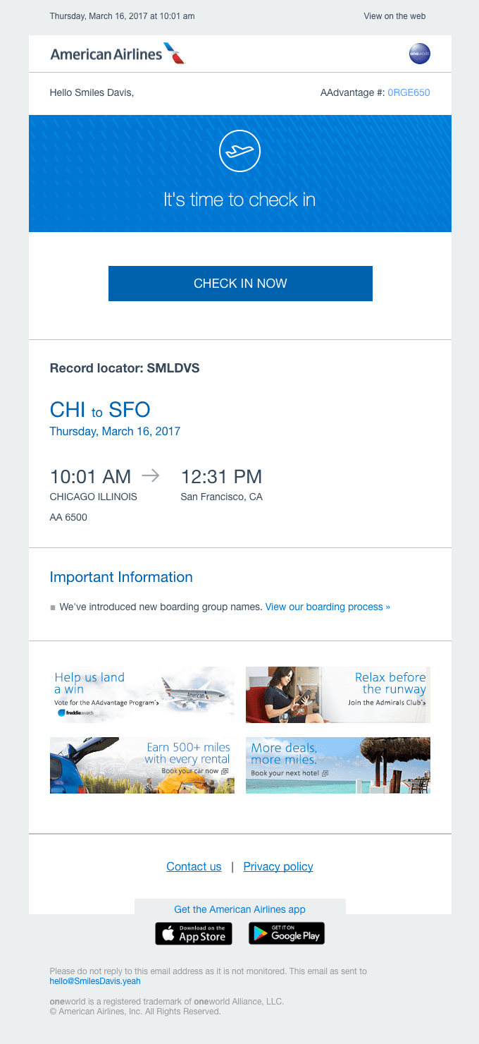 Check in for your flight