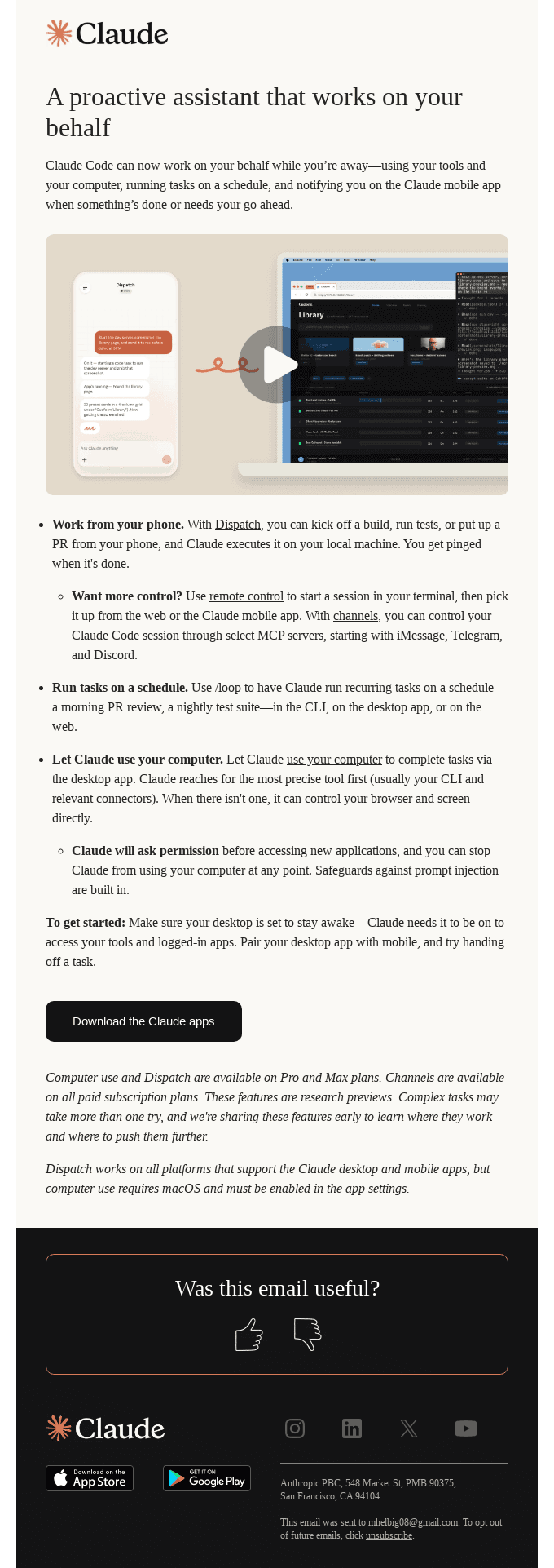 New: Let Claude Code keep working while you’re away