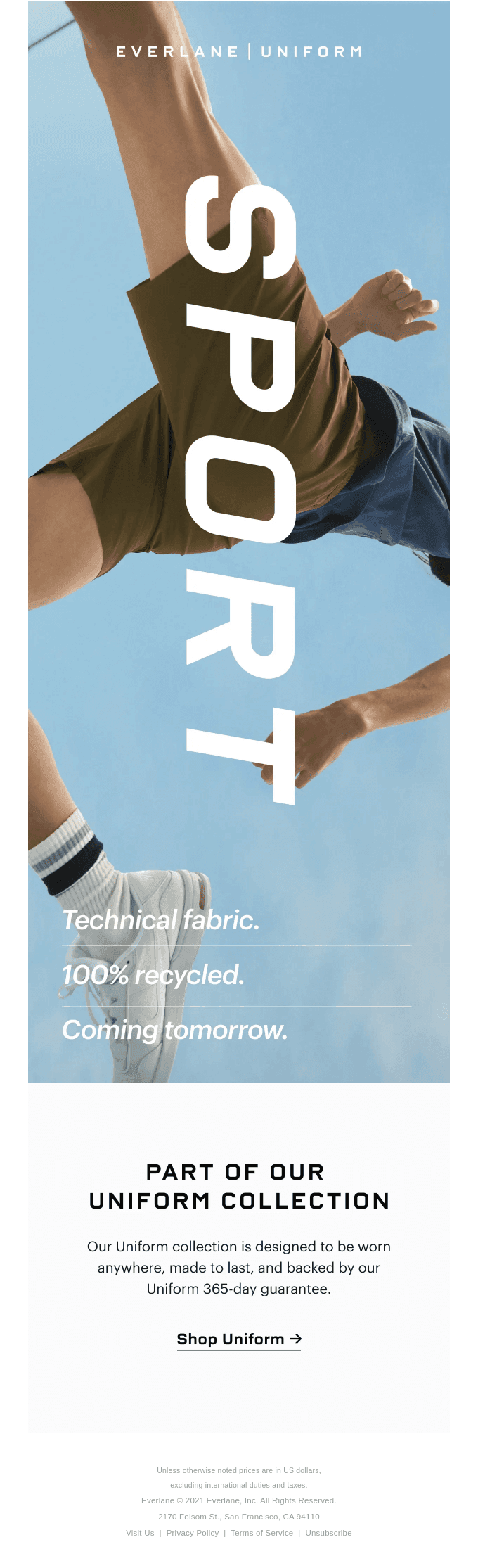 Coming Tomorrow: Uniform Sport