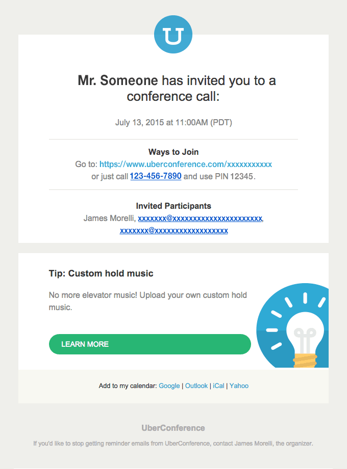 Conference Invite from Mr. Someone: Meeting on Monday July 13, 2015 @ 11:00 am (PDT)