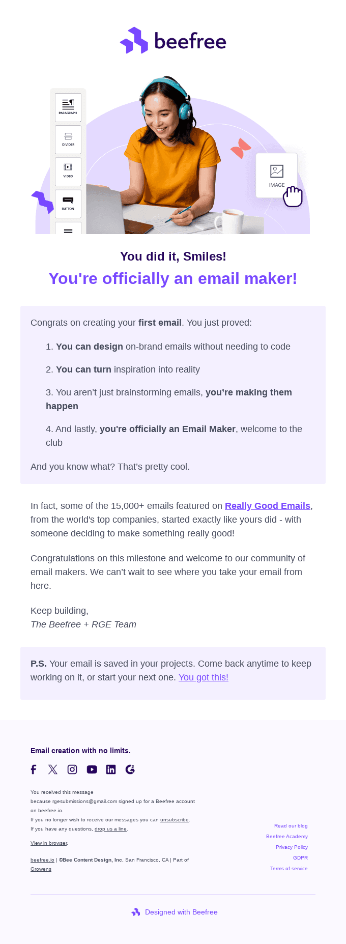 Congrats on your first email! 🎉