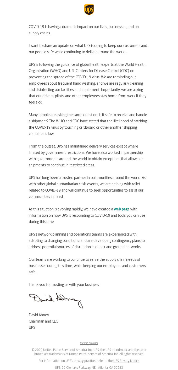 COVID-19: How UPS is Responding