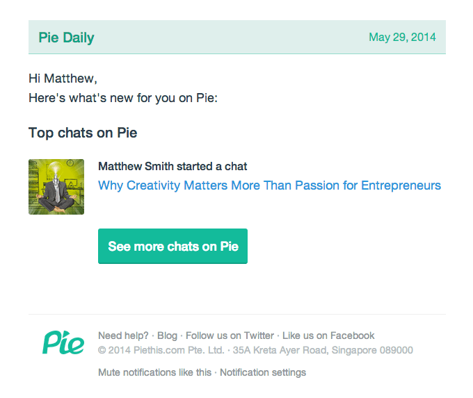 Daily Email Digest for New Content from Pie