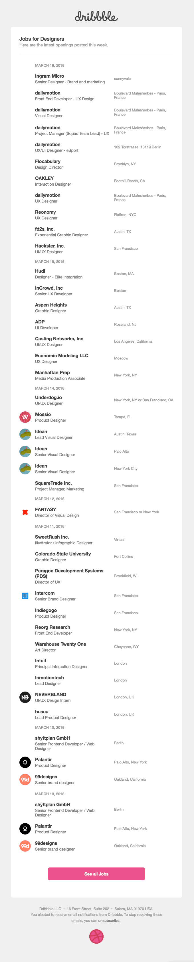 [Dribbble] Jobs for Designers