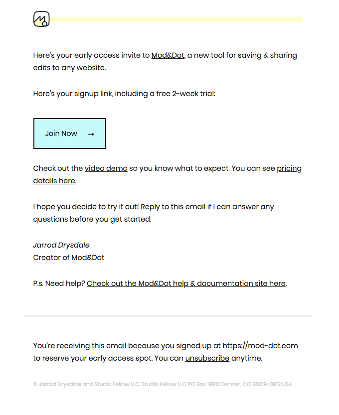 Early access invite to Mod&Dot