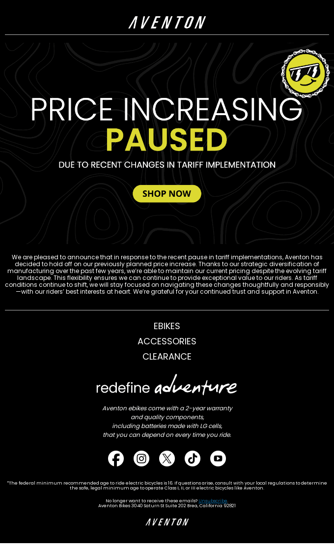 Ebike tariffs paused⏸️