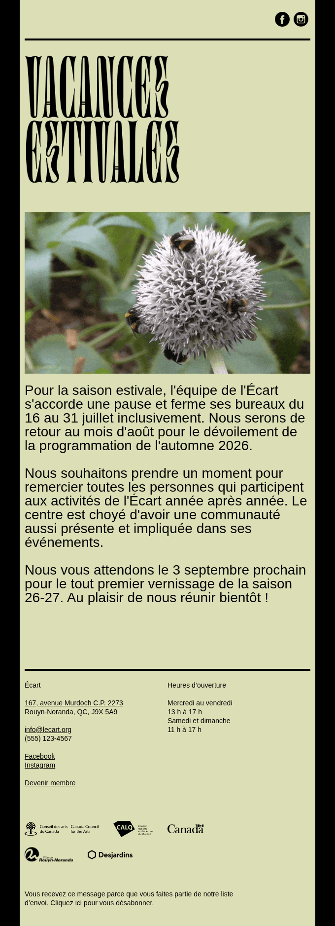 🌻 Vacances estivales | Fermeture des bureaux