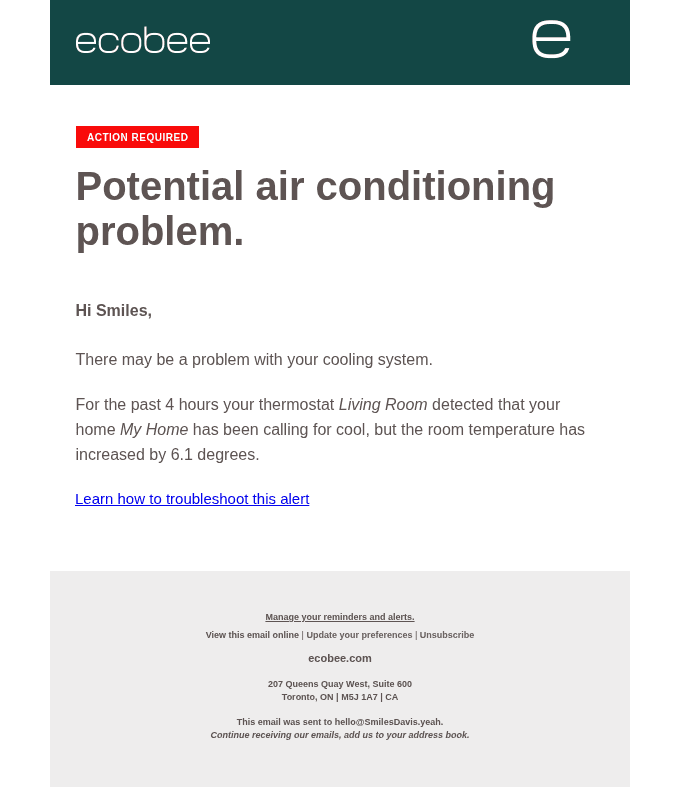 Action required: there may be a problem with your air conditioning.