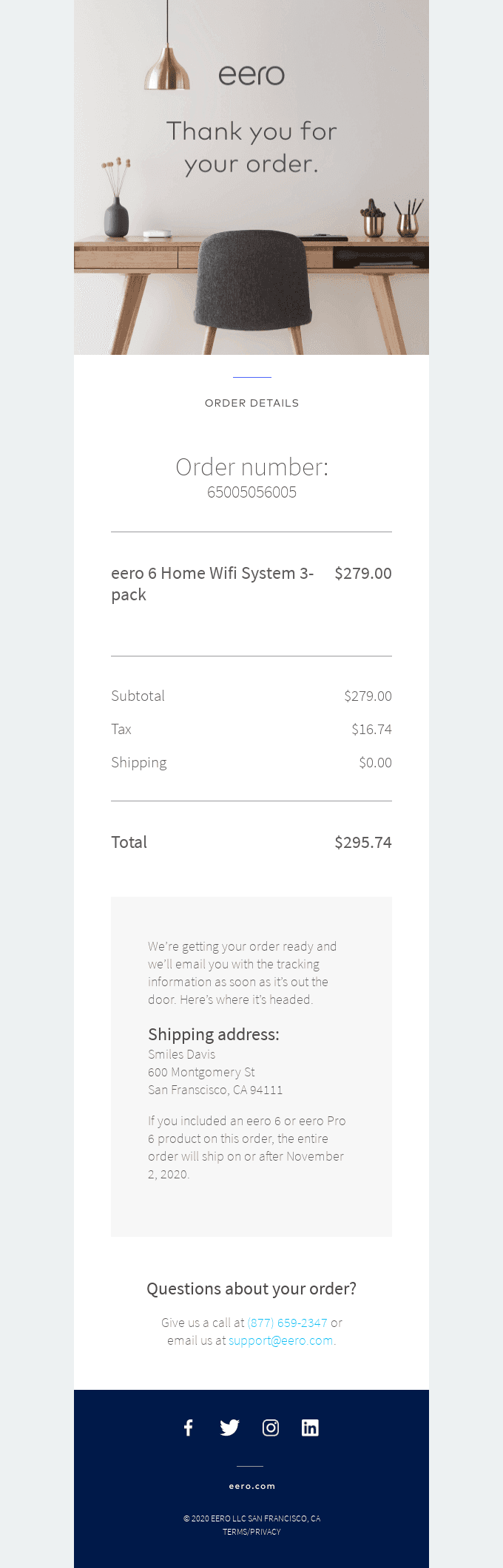 eero order confirmation
