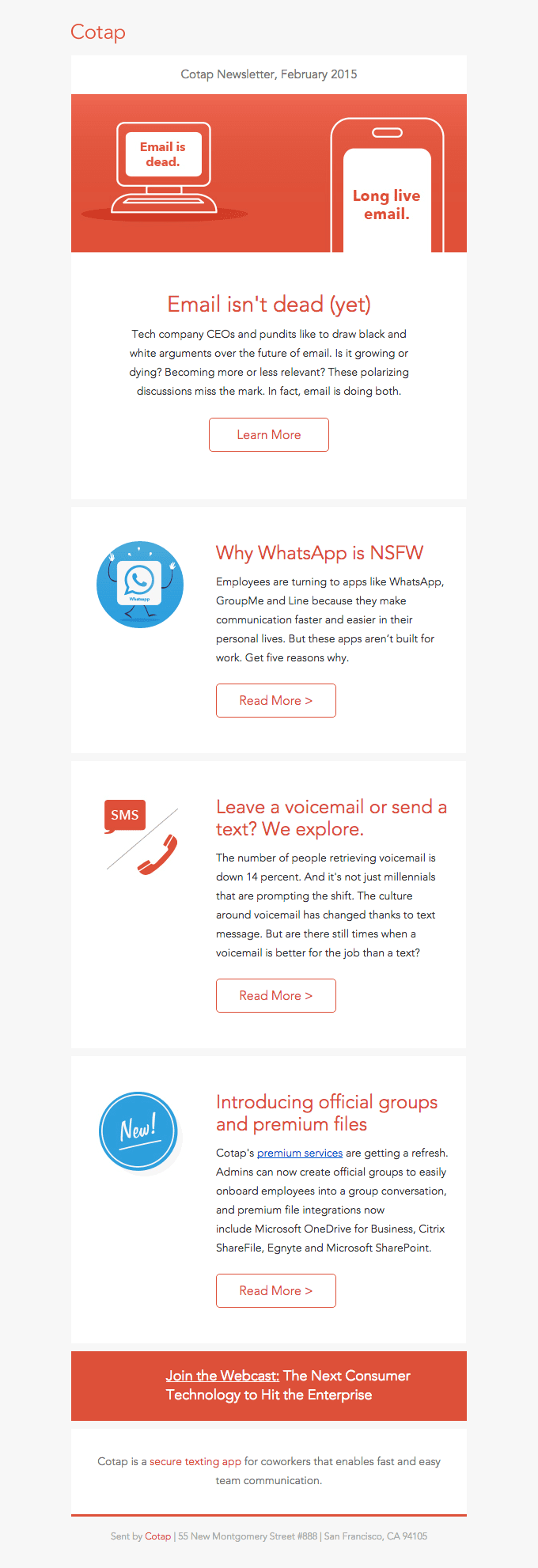 [News] Email Isn’t Dead (yet), Why WhatsApp Is NSFW, New Cotap Features
