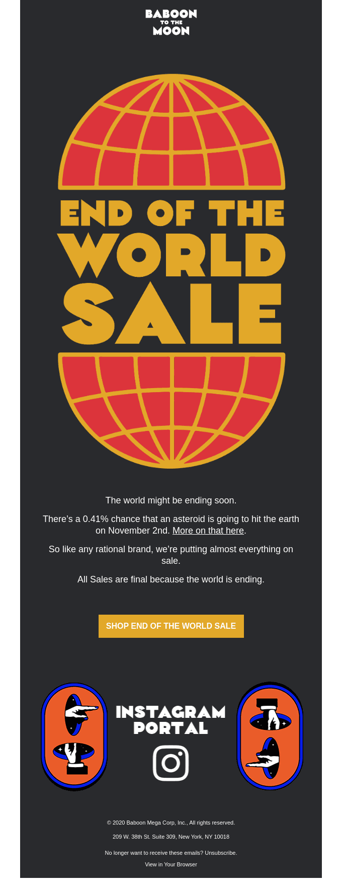 END OF THE WORLD SALE