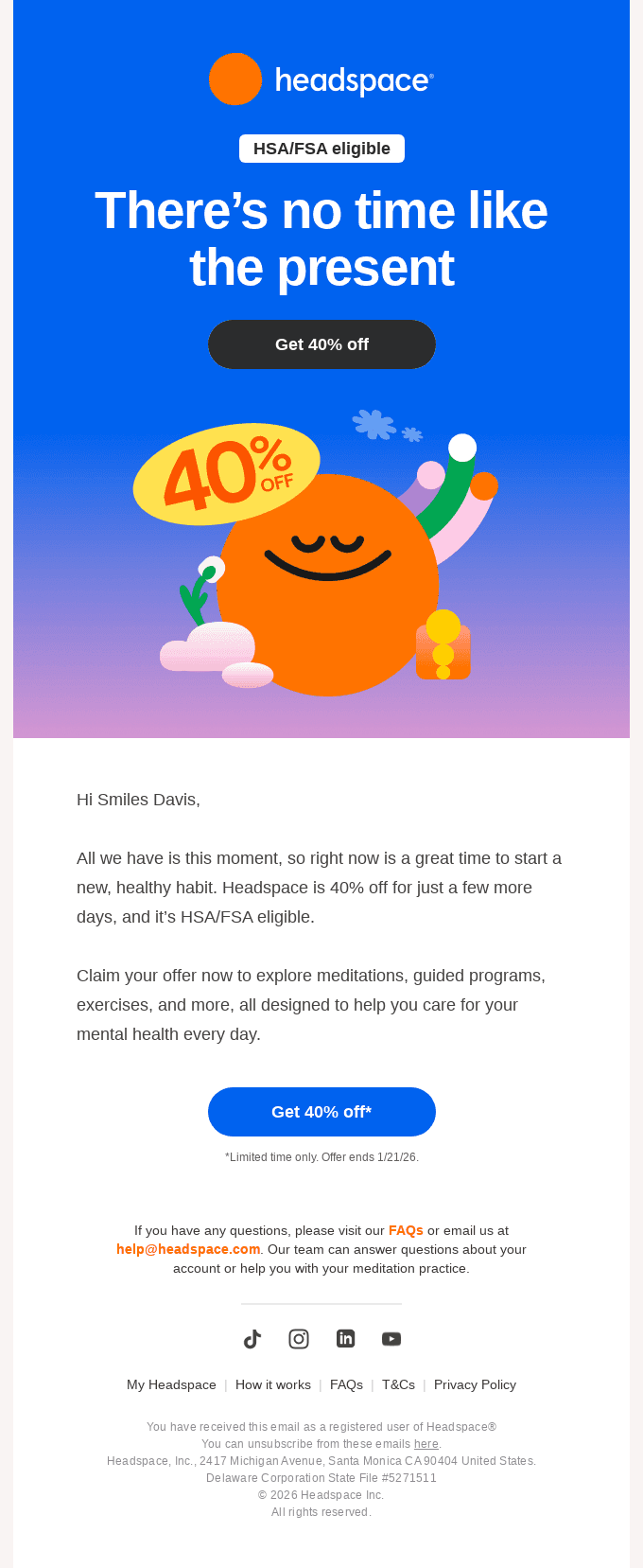 Ending soon: 40% off Headspace