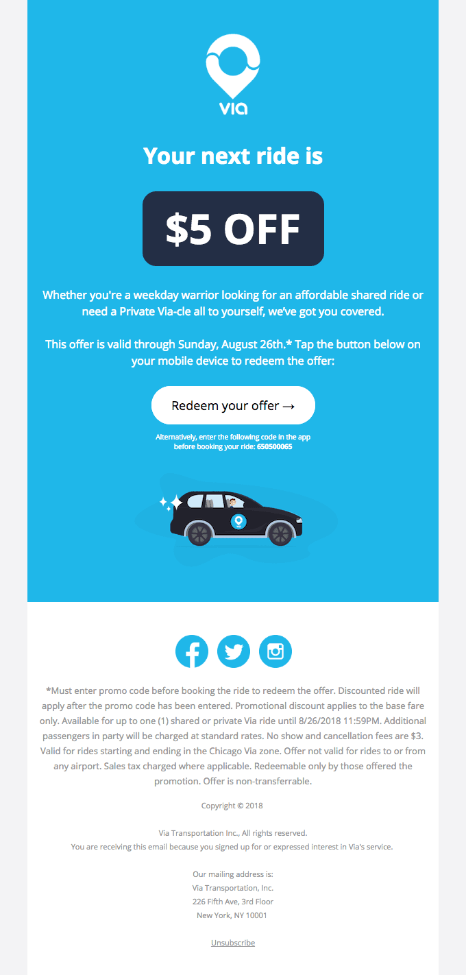 Enjoy $5 off your next ride!