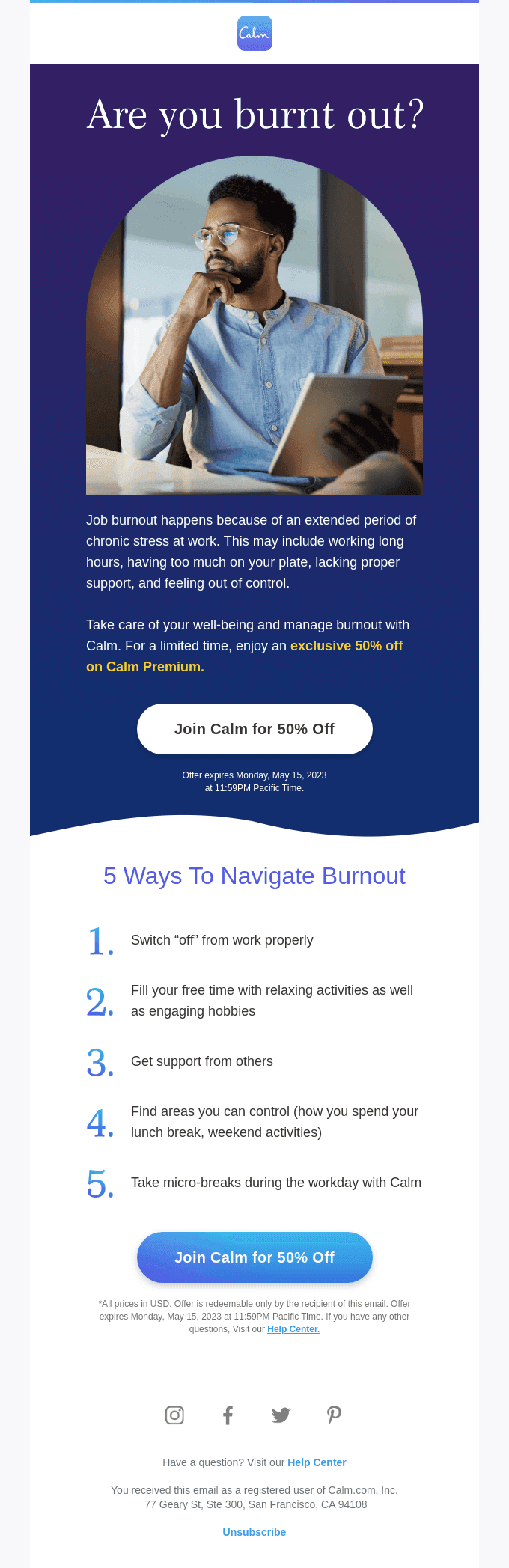 Enjoy 50% OFF on Calm Today