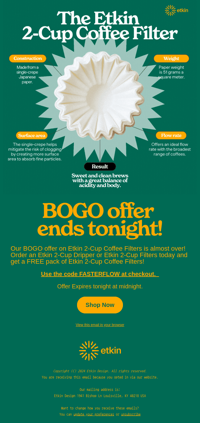 Etkin BOGO offer ends tonight 🕛