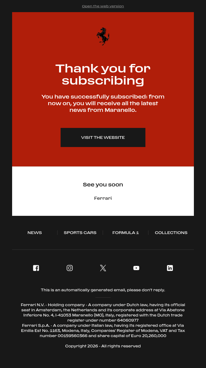 Thank you! Ferrari.com