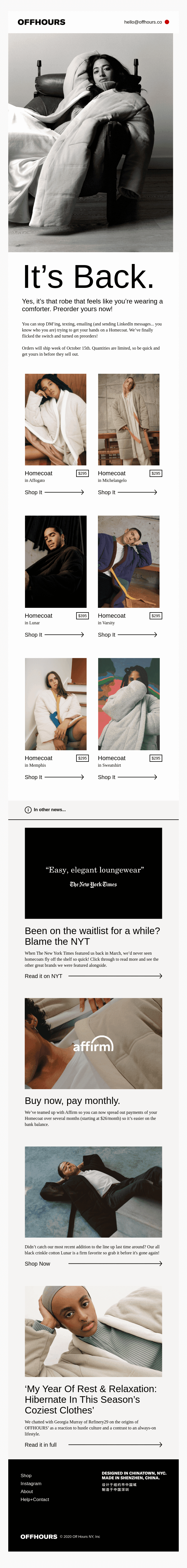 Finally. The Homecoat's back.