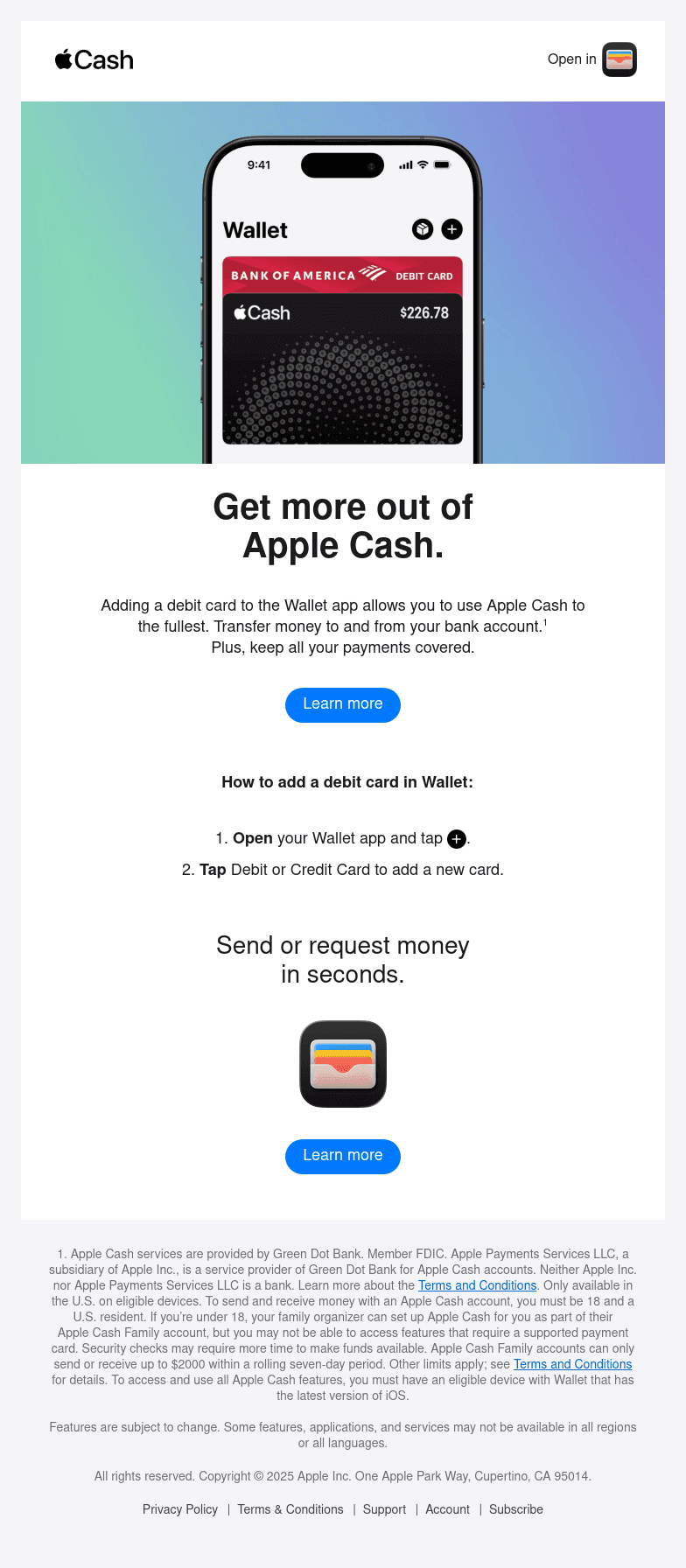 Finish setting up Apple Cash.