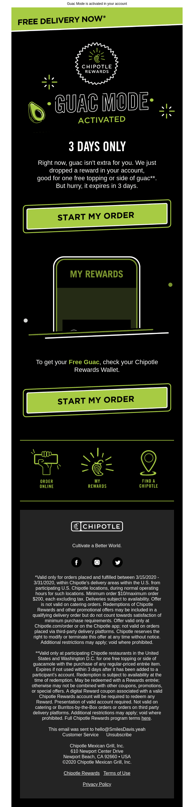 Free Guac. Free Delivery. Guac Mode is on. 🥑