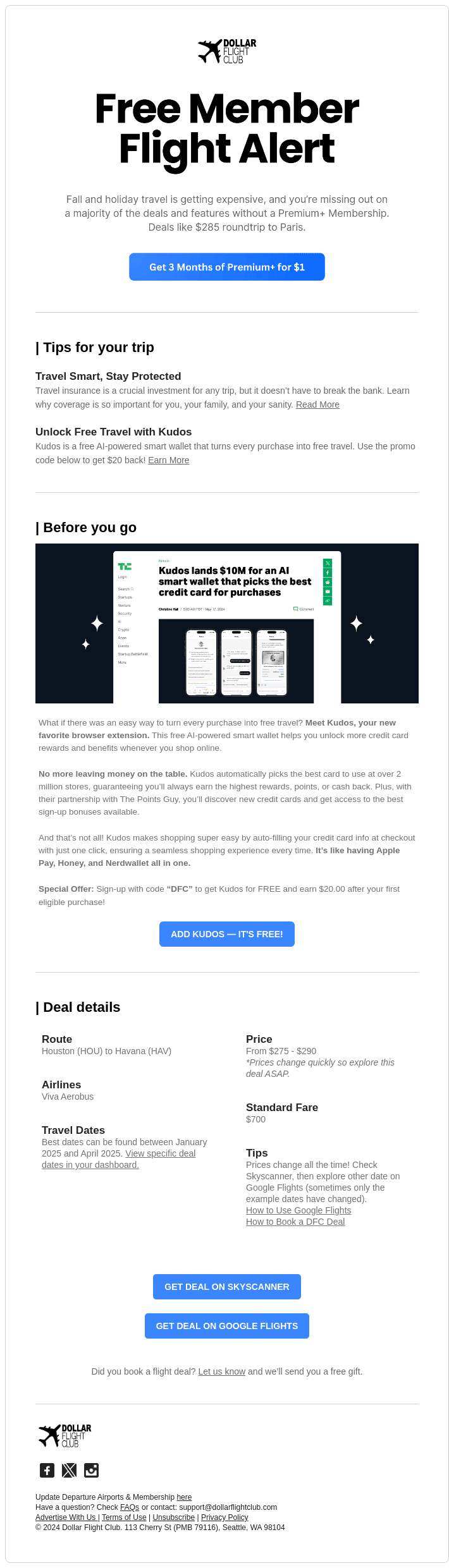 🛫 Free Member Flight Alert